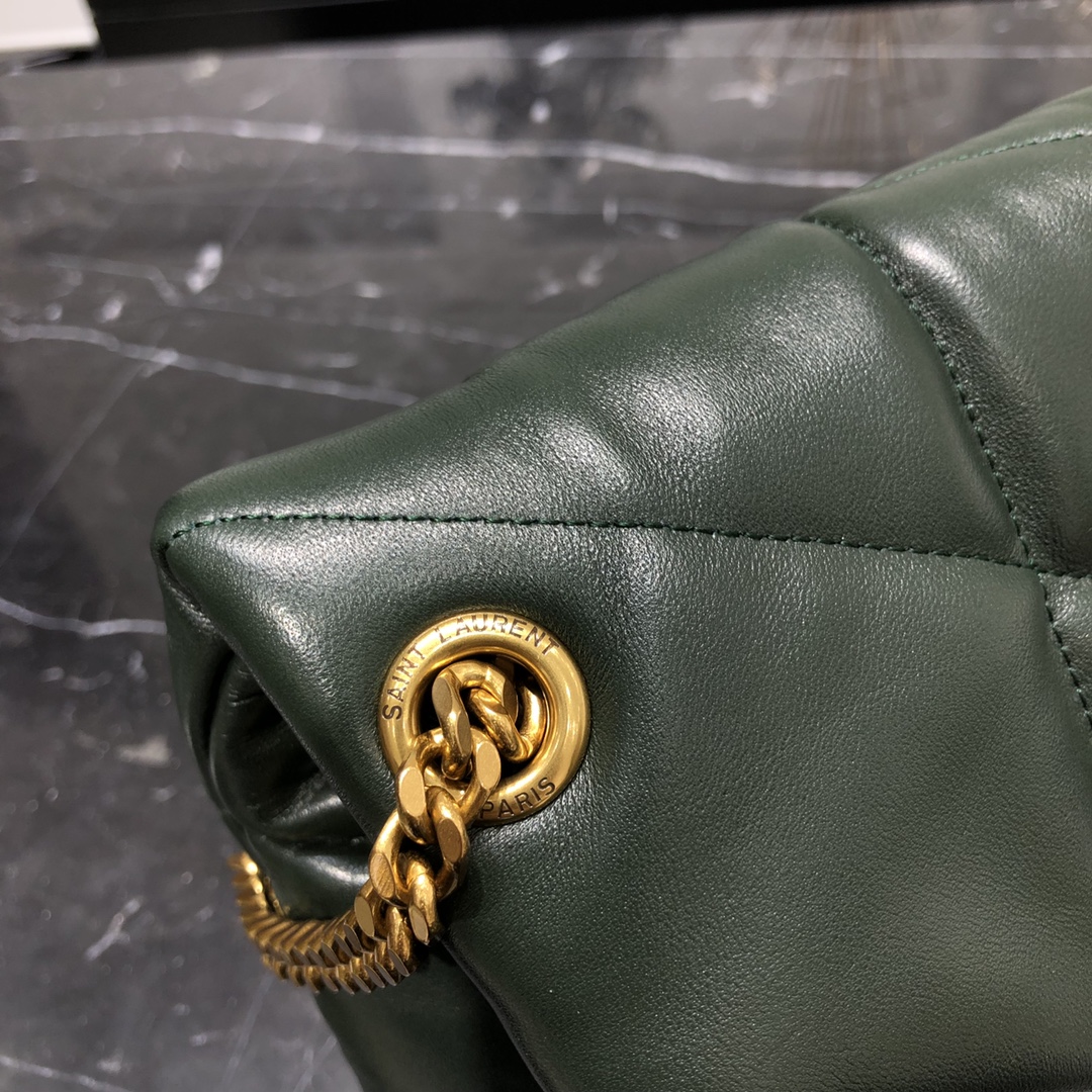 Saint Laurent Loulou Puffer Lambskin Shoulder Bag Handbag Dark Green 577475 Gold